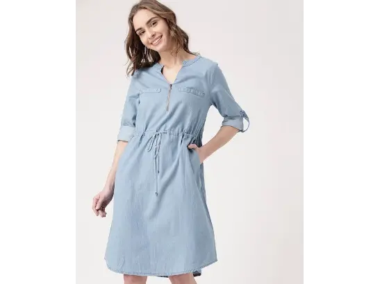 princess polly baby blue dress Light Wash Chambray Halter Smock Dress main image 1