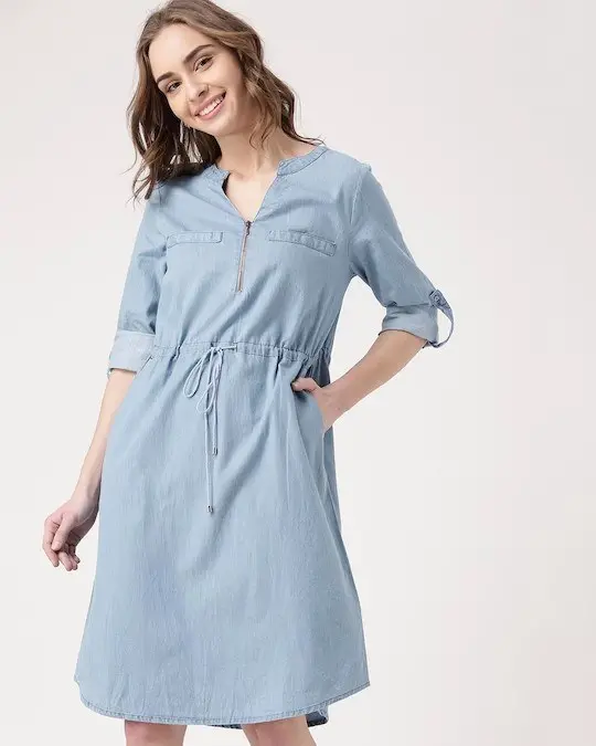 Blue Chambray A-Line Dress